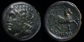 THESSALY, Gyrton (3rd century BCE) AE Trichalkon. 7.75g, 22mm.
Obv: Laureate head of Zeus right
Rev: ΓYPT–ΩNIΩN above and below bridled horse trotti...