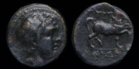 THESSALY, Gyrton (3rd century BCE) AE15 (dichalkon). 3.83g, 15mm.
Obv: Laureate head of Apollo or the hero Gyrton right
Rev: ΓYPT–Ω–NIΩN, bridled ho...
