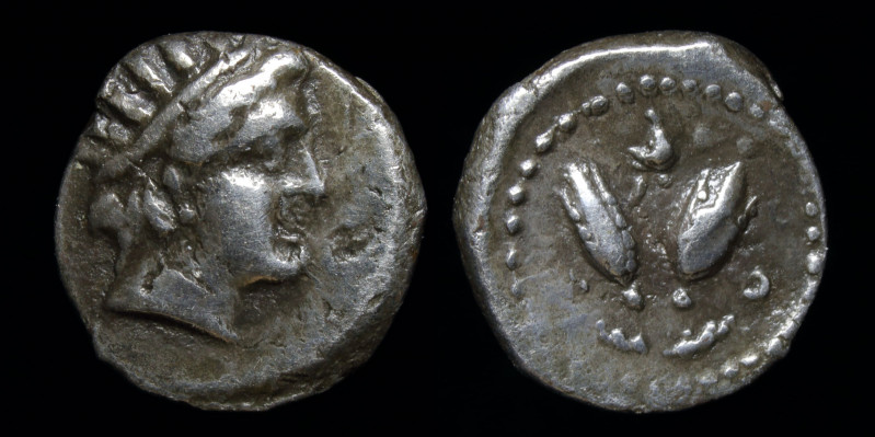 CARIA, Rhodes (c. 394-304 BCE) AR Diobol. 0.92g, 10mm.
Obv: Radiate head of Heli...
