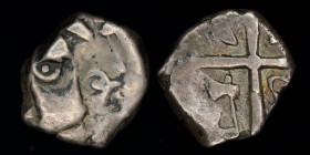 CELTIC, Southern Gaul, Volcae Tectosages: Tolostates, c. 1st c. BCE, AR drachm "à la tête cubiste". Tolosa, 2.65g, 14.5mm.
Obv: Stylized head left; tw...
