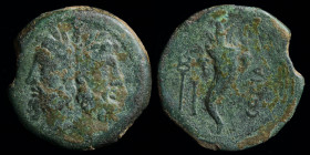 LUCANIA, Thurium as Copia (193-150 BCE) AE As. 9.40g, 22mm.
Obv: Laureate head of Janus
Rev: COPIA in right field; Cornucopia, caduceus and I (mark of...