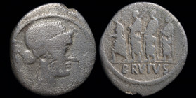 Marcus Junius Brutus (aka Quintus Servilius Caepio), AR denarius, issued c. 54 BCE. 3.31g, 19mm.
Obv: LIBERTAS, head of Liberty right
Rev: BRVTVS (in ...