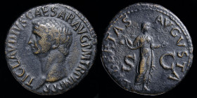 Claudius (41-54), AE As, issued 41-42. Rome, 12.08g, 28mm.
Obv: TI CLAVDIVS CAESAR AVG P M TR P IMP; Bare head left
Rev: LIBERTAS AVGVSTA S C; Liberta...