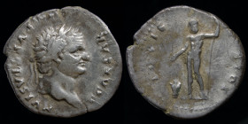 Titus as Caesar (69-79) AR denarius, issued 76. Rome, 3.28g, 19mm.
Obv: T CAESAR IMP VESPASIAN; laureate head right
Rev: IOVIS CVSTOS; Jupiter standin...