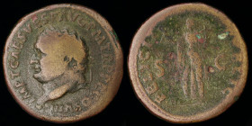 Titus (79-81) AE Sestertius, issued 80-81. Rome, 31.71g, 35mm.
Obv: IMP T CAES VESP AVG P M TR P P P COS VIII, laureate head left
Rev: FELICIT PVBLIC,...