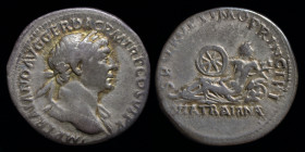 Trajan (98-117) AR denarius, issued 112-117. Rome, 3.04g, 19mm.
Obv: IMP TRAIAN]O AVG GER DAC P M TR P COS VI P P; laureate head right, slight drapery...