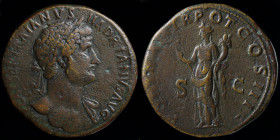 Hadrian (117-138) AE sestertius, issued 119. Rome, 26.68g, 33mm. 
Obv: IMP CAESAR TRAIANVS HADRIANVS AVG; laureate bust right, drapery on left shoulde...