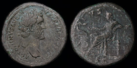 Antoninus Pius (AD 138-161) AE sestertius, issued 144. Rome, 29.13g, 34.5mm.
Obv: ANTONINVS AVG PI-VS P P TR P COS III, laureate head right
Rev: SAL...