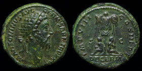 Marcus Aurelius (161-180) AE Dupondius, issued 176. Rome, 13.31g, 26.5mm.
Obv: M ANTONINVS AVG GERM SARM TR P XXX; Radiate and draped bust right.
Rev:...