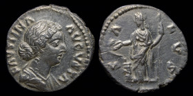 Faustina II (147-175) AR denarius, issued 161-175 (Marcus Aurelius). Rome, 3.20g, 18mm.
Obv: FAVSTINA AVGVSTA; draped bust right
Rev: SALVS; Salus sta...