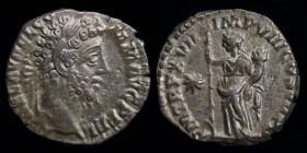 Commodus (177-192) AR denarius, issued 192. Rome, 2.90g, 17.5mm.
Obv: L AEL AVREL COMM AVG P FEL; laureate head right
Rev: P M TR P XVII IMP VIII CO...