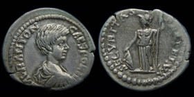 Caracalla as Caesar (196-198) AR denarius, issued 196/7. Laodicea, 3.44g, 20mm. under Septimius Severus, A.D. 196/7. 
Obv: M AVR ANTON CAES PONTIF; Ba...
