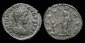 Caracalla (198-217) AR denarius, issued 200-201. Laodicea, 2.73g, 19mm.
Obv: ANTONINVS AVGVSTVS; laureate, draped and cuirassed bust right
Rev: SAL GE...