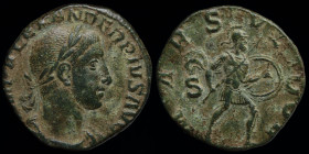 Severus Alexander (222-235) AE sestertius. 16.00g, 27mm.
Obv: IMP ALEXANDER PIVS AVG; laureate, draped and cuirassed bust right
Rev: MARS VLTOR S C, M...