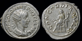 Gordian III (238-244) AR antoninianus, issued 240. Rome. 4.57g, 22.5mm.
Obv: IMP GORDIANVS PIVS FEL AVG, radiate, draped, cuirassed bust right.
Rev: C...