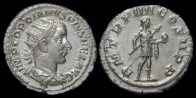 Gordian III (238-244) AR antoninianus, issued 241-2. Rome, 4.41g, 22mm.
Obv: IMP GORDIANVS PIVS FEL AVG, radiate and cuirassed bust of Gordian III rig...
