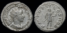 Gordian III (238-244) AR antoninianus, issued 243. Rome, 3.86g, 22-24mm.
Obv: IMP GORDIANVS PIVS FEL AVG, radiate and cuirassed bust of Gordian III ri...