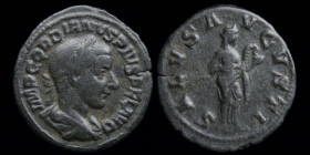 Gordian III (238-244) AE ‘Limes’ or ‘anima’ denarius. 2.40g, 20mm.
Obv: GORDIANVS PIVS FEL AVO (sic); Laureate, draped and cuirassed bust right. 
Rev:...