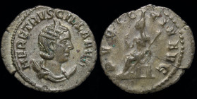Herennia Etruscilla (249-251) AR antoninianus. Rome, 3.32g, 22mm. 
Obv: HER ETRVSCILLA AVG; diademed and draped bust right, set on crescent
Rev: PVDIC...