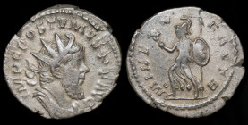 Postumus (260 - 269) AR antoninianus. Lugdunum, 3.60g, 19mm.
Obv: IMP C POSTVMVS P F AVG; Radiate, draped, & cuirassed bust right.
Reverse: MINER FAVT...