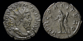 Postumus (260-269) AR Antoninianus, issued 262-3. Trier, 3.00g, 21.5mm.
Obv: IMP C POSTVMVS P F AVG, radiate, draped and cuirassed bust right
Rev: HER...