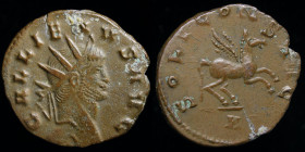 Gallienus (253-268) AE Antoninianus, issued 267-8. Rome, 3.49g, 19mm. 
Obv: GALLIENVS AVG; radiate head right
Rev: SOLI CONS AVG; Pegasus leaping righ...