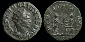 Aurelian (270-275) AE antoninianus, issued summer 271. Milan, 3.29g, 20mm. 
Obv: IMP AVRELIANVS AVG; Radiate, draped, and cuirassed bust right
Rev: RO...
