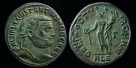 Constantius I as Caesar (293-305), AE follis, issued 297-8. Alexandria (3rd off.), 10.40g, 27mm.
Obverse: FAL VAL CONSTANTIVS NOB CAES; laureate head ...
