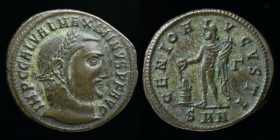 Maximinus II Daia (308-313) AE follis, issued 312. Nicomedia, 4.73g, 23mm.
Obv: IMP C GAL VAL MAXIMINVS P F AVG; laureate head right
Rev: GENIO A-VGVS...