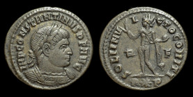 Constantine I ‘The Great’ (307-337), AE follis, issued 314. Rome, 3.61g, 22mm.
Obv: IMP CONSTANTINVS P F AVG; laureate & cuirassed bust right
Rev: SOL...