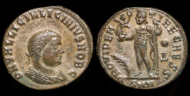 Licinius II as Caesar (317-324) AE follis, issued 317-320. Nicomedia, 3.10g, 20mm.
Obv: D N VAL LICIN LICINIVS NOB C; laureate, draped, & cuirassed bu...
