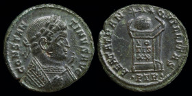 Constantine I ‘The Great’ (307-337) AE follis, issued 322-23. Trier, 3.11g, 19mm. 
Obv: CONSTANTINVS AVG; laureate bust right, wearing imperial mantle...
