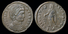 Helena (324-330) AE Follis, issued c. 326. Trier, 2.25g, 19mm.
Obv: Diademed and draped bust r.
Rev: Securitas standing facing, head l., holding branc...