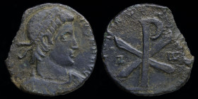 Constantius II (337-361), AE (double) centenionalis, issued 352-3. Trier, 5.34g, 23mm. 
Obv: D N CONSTANTIVS P F AVG; Pearl-diademed, draped, and cuir...