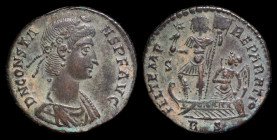 Constans (337-350), AE centenionalis/maiorina, issued 348 - 350. Rome, 6.05g, 23mm.
Obverse: D N CONSTA-NS P F AVG; laureate, rosette-diademed, draped...