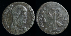Magnentius (350-353), reduced double centenionalis, issued 353. Lugdunum, 3.09g, 20mm.
Obv: D N MAGNEN-TIVS P F AVG; Bare-headed, draped and cuirassed...