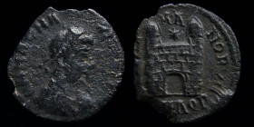 Magnus Maximus (383-388), AE4. Aquileia (first officina), 0.89, 14mm. 
Obv: D N MAG MAXIMVS P F AVG, diademed, draped and cuirassed bust right
Rev: SP...