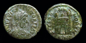 Flavius Victor (387-388) AE4. Aquileia, 1.42g, 14mm.
Obv: D N FL VICTOR P F AVG; Diademed, draped and cuirassed bust right.
Rev: SPES ROMANORVM / SMAQ...