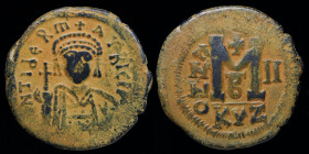 Maurice Tiberius (582-602) AE follis, dated RY 2 (583/4). Cyzicus, 12.86g, 30mm. 
Obv: dN TIdER mAYRIC PP legend with crowned and cuirassed bust facin...