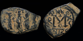 Heraclius (610-641), with Martina and Heraclius Constantine, AE Follis, Dated RY 16 (625/6). Nicomedia, 4.91g, 17-24mm. 
Obv: Heraclius, in center, fl...