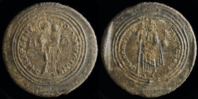 Romanus III Argyrus (AD 1028-1034), contemporary forger’s test strike of AR miliaresion in Pb (?); official type issued c. 1030. 17.77g, 30.5mm.
Obv: ...