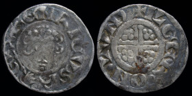 ENGLAND: John (1199-1216) AR short cross penny, class 5c. London, 1.35g, 19mm. 
Obv: HENRICVS REX ; Facing bust with scepter
Rev: +ILGER ON LVND; Void...