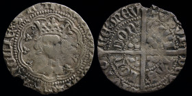 ENGLAND: Henry V (1413-1422) AR halfgroat, Class C. London, 1.73g, 21mm.
Obv: +HENRIC DI GRA REX ANGLIE; facing bust with broken annulet left of crown...