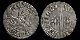 FRANCE, Duchy of Lorraine: Thiebaud II (1303-1312) AR double denier or quarter gros. Nancy mint, 1.07g, 17mm. 
Obv: +T DV X LOTOR ЄGIЄ, knight on capa...