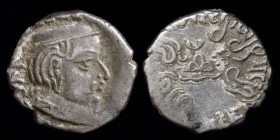 INDIA, Western Satraps: Damajadasri III, son of Damasena (Saka Era 171-177 = 249-255) AR drachm. 2.12g, 19.5mm.
Obv: Profile bust of king wearing a fl...
