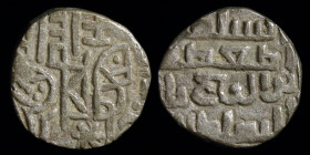 GHURID: Taj al-Din Yildiz (1206–1216), billon jital. Lahore, 3.23g, 15mm.
Obv: "Sri Hamirah" in Nagari script, stylized horseman right. 
Rev: Arabic r...