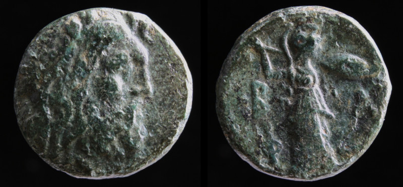 KINGS OF MACEDON, Philip V, 221-179 BCE. 3.66g, 16mm.
Obv: Head of Zeus to right...