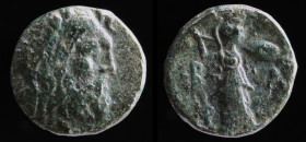 KINGS OF MACEDON, Philip V, 221-179 BCE. 3.66g, 16mm.
Obv: Head of Zeus to right. 
Rev: B A Φ Athena Alkidemos advancing right, holding spear and shie...