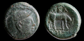 KINGS of MACEDON, Pella under Philip V to Perseus, c. 187-168/7 BCE, AE18. 7.84g, 17mm.
Obv: Helmeted head of Athena right
Rev: ΠEΛΛHΣ, cow grazing ri...