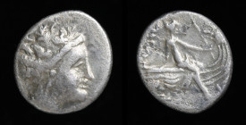 EUBOEA, Histiaia, 3rd to 2nd c. BCE, AR Tetrobol. 2.21g, 14mm.
Obv: Head of Maenad/Histiaia wearing vine-wreath. 
Rev: IΣTIAI / EΩN, Nymph Histiaia se...